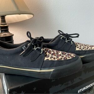 T.U.K Black and Brown Sneakers with Leopard Print